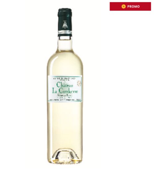 Une bouteille de CHATEAU LA GORDONNE VÉRITÉ DU TERROIR BLANC 75CL AOP CÔTES DE PROVENCE avec une étiquette teintée de vert et un bouchon vert foncé se tient debout sur un fond blanc, avec une bannière Promo rouge dans le coin supérieur droit.