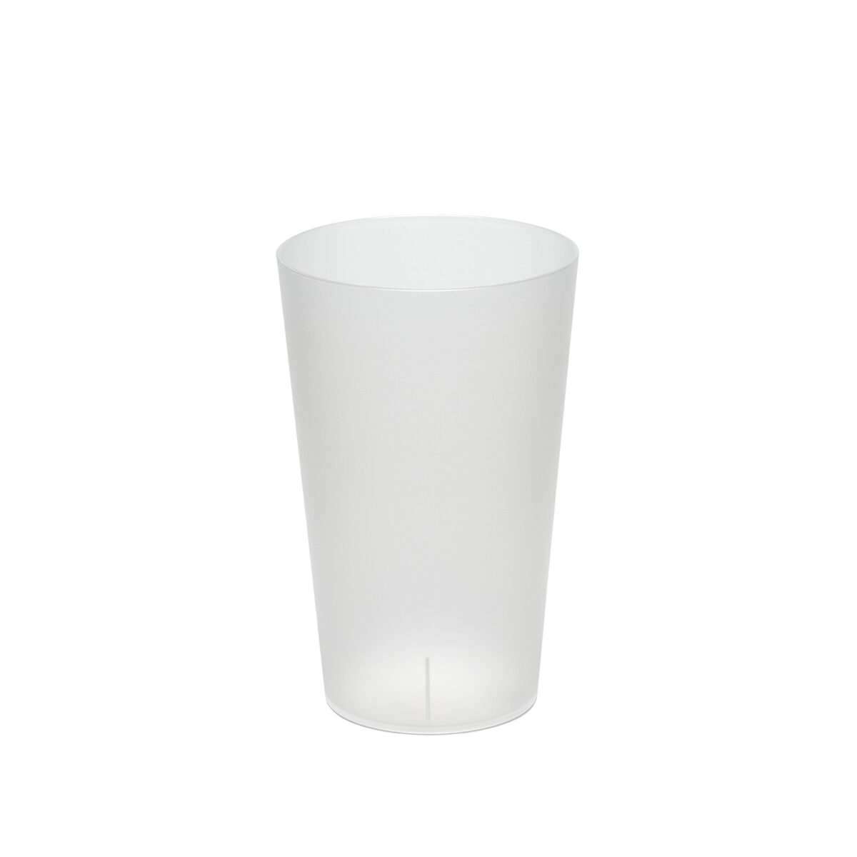 Un gobelet en plastique blanc translucide DECORATION BUFFET AMBIANCE ANTILLAISE se tient debout sur un fond blanc. Le gobelet cylindrique a des parois lisses sans marques ni décorations visibles.