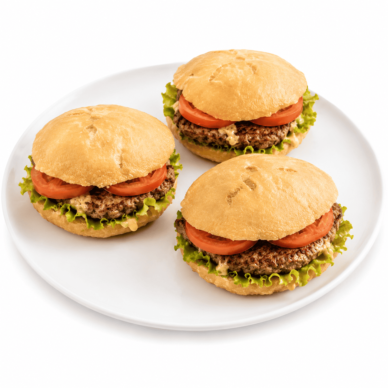 MINI BOKIT GARNI BOEUF (80 g chacun) sont disposés sur une assiette blanche, sur fond blanc.